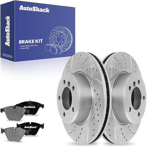AutoShack Front Brake Kit Replacement for BMW 535xi 530i 525i 528xi 528i xDrive Drilled & Slotted Zinc Coated Disc Brake Rotors Ceramic Brakes Pads 12.75" 323.8 mm BRKPKG003763 in Saudi Arabia