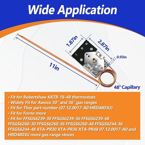 KKTB-18-48 ترموستات فرن مناسب لروبرتشو KKTB-18-48 ترموستات نطاق فرن الفرن لأنبوب شعري 48 بوصة، 5 أمبير 120 فولت تيار متردد، أقصى درجة حرارة 599 درجة فهرنهايت استبدل G36X03-030900-1 in Kuwait