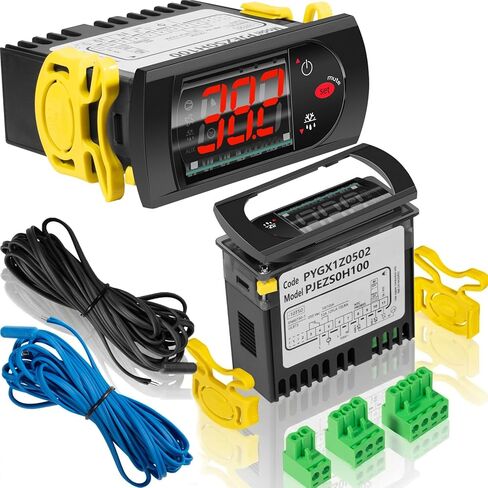 Replacement for Carel PJEZS0H100 Temperature Controller, 115V Digital Thermostat with Dual NTC Sensor Probes & Mounting Hardware, Programmable Refrigerator Temperature Control for Commercial Freezer in Saudi Arabia