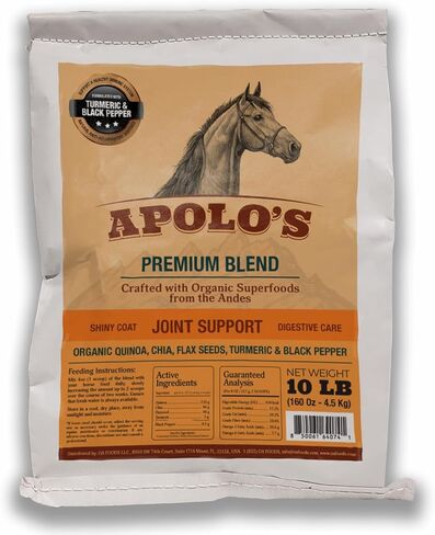 ملحق Apolo's Premium Horse - بذور الكتان ، Quinaa & Chia | صيغة طبيعية عالية المغذيات | يدعم الهضم ، معطف اللمعان والطاقة | غير المعدلة وراثيا ، خالية من الغلوتين | حقيبة 10 رطل in Kuwait