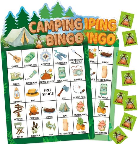 Fancy Land Camping Bingo Game for Kids 24 Players Die Cut Outdoor Adventure Game Summer Graduation Party Supply in Kuwait