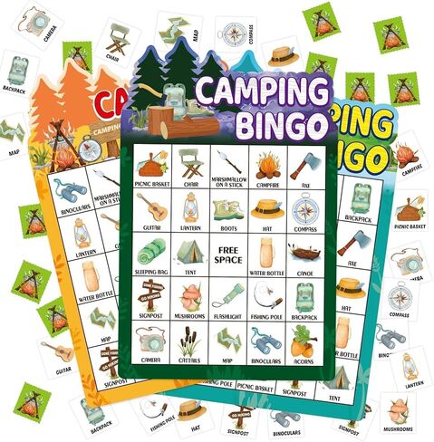 Fancy Land Camping Bingo Game for Kids 24 Players Die Cut Outdoor Adventure Game Summer Graduation Party Supply in Kuwait