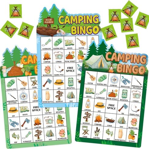 Fancy Land Camping Bingo Game for Kids 24 Players Die Cut Outdoor Adventure Game Summer Graduation Party Supply in Kuwait