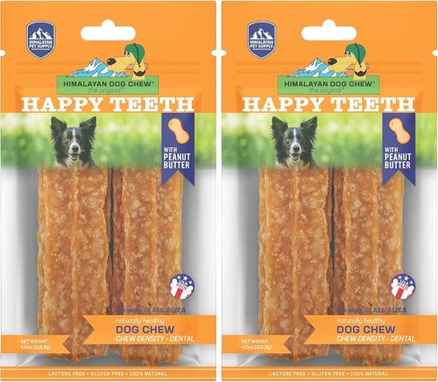 Himalayan Dog Chew Happy Teeth Yak Cheese Dog Chews Dental Chews, 100% Natural, Long Lasting, Gluten Free, Healthy & Safe Dog Treats for Oral Health, Lactose & Grain Free, Protein Rich, 2 Chews in Kuwait