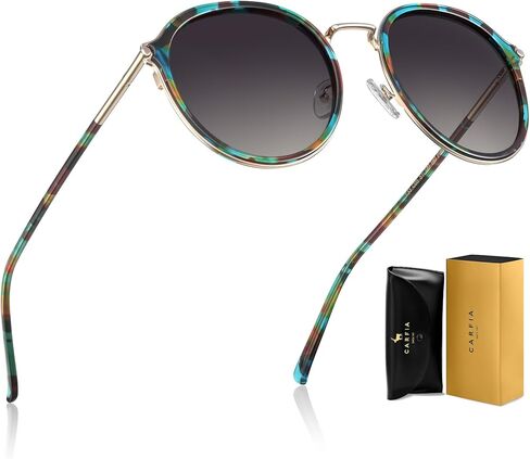 CARFIA Retro Acetate Polarized Sunglasses for Women UV Protection, Fashion Metal Brow Ladies Shades Eyewears Round Sunnies in Saudi Arabia