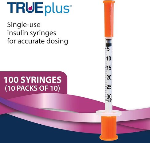 TRUEplus Single-Use Insulin Syringes, 30G 0.3cc 5/16 Inch Needle Length, 100 Count (10 Packs of 10) in Kuwait
