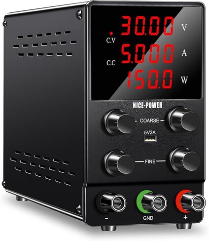 NICE-POWER DC Power Supply Variable: 30V 10A Adjustable Switching Regulated High Precision 4-Digits LED Display 5V/2A USB Port Test Lead Output & Input Power Cord Bench Lab Power Supplies in Kuwait