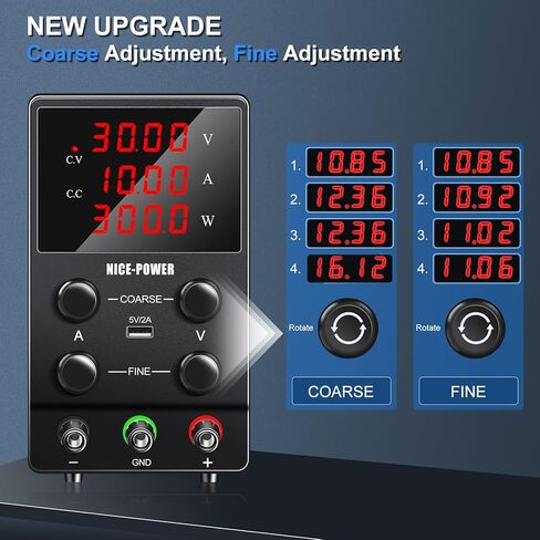 NICE-POWER DC مزود الطاقة المتغير: 30V 10A تبديل قابل للتعديل منظم عالي الدقة 4 أرقام شاشة LED 5V / 2A منفذ USB اختبار الرصاص إخراج وإدخال سلك الطاقة مقاعد البدلاء مختبر إمدادات الطاقة in Kuwait
