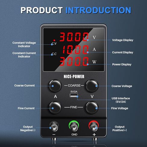 NICE-POWER DC مزود الطاقة المتغير: 30V 10A تبديل قابل للتعديل منظم عالي الدقة 4 أرقام شاشة LED 5V / 2A منفذ USB اختبار الرصاص إخراج وإدخال سلك الطاقة مقاعد البدلاء مختبر إمدادات الطاقة in Kuwait