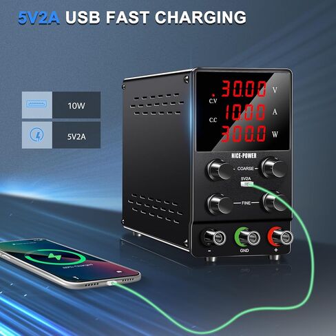NICE-POWER DC مزود الطاقة المتغير: 30V 10A تبديل قابل للتعديل منظم عالي الدقة 4 أرقام شاشة LED 5V / 2A منفذ USB اختبار الرصاص إخراج وإدخال سلك الطاقة مقاعد البدلاء مختبر إمدادات الطاقة in Kuwait