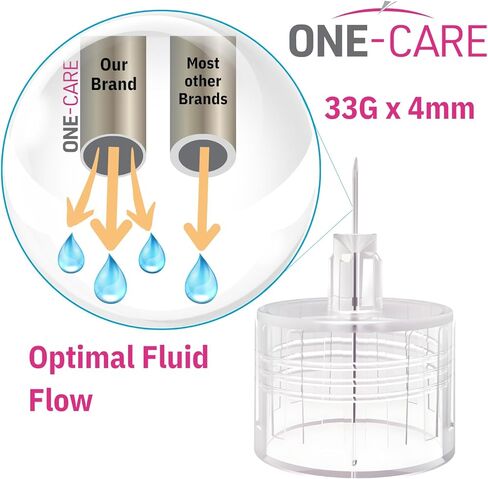 ONE-CARE Pen Tips 33G x 4 mm (5/32") – Ultra-Fine Design, Thin-Wall Flow Technology, Universal Twist-On Fit, Individually Sealed, 100 Count in Kuwait