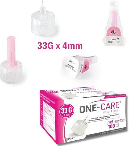 ONE-CARE Pen Tips 33G x 4 mm (5/32") – Ultra-Fine Design, Thin-Wall Flow Technology, Universal Twist-On Fit, Individually Sealed, 100 Count in Kuwait
