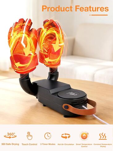 Hockey Glove Dryer, 48°C/118°F Constant Temp Warm Air with Dual Airflow, 0–120 Min Timer Auto Shutoff, Foldable Portable Heat Blower to Dry Hockey Gloves Fast & Help Reduce Odor in Kuwait