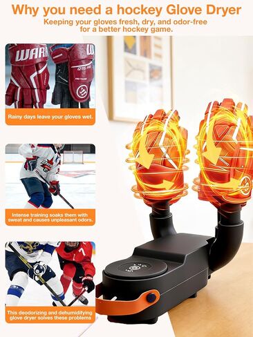 Hockey Glove Dryer, 48°C/118°F Constant Temp Warm Air with Dual Airflow, 0–120 Min Timer Auto Shutoff, Foldable Portable Heat Blower to Dry Hockey Gloves Fast & Help Reduce Odor in Kuwait