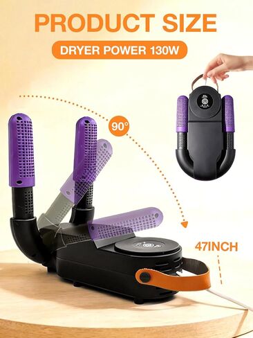 Hockey Glove Dryer, 48°C/118°F Constant Temp Warm Air with Dual Airflow, 0–120 Min Timer Auto Shutoff, Foldable Portable Heat Blower to Dry Hockey Gloves Fast & Help Reduce Odor in Kuwait