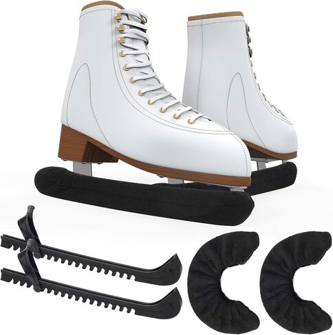 Ice Skate Guards Kit, 2 in 1 - Ice Skating Guards Skate Blade Covers for Figure Hockey Skates (Black, L) in Kuwait