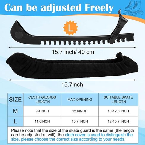 Ice Skate Guards Kit, 2 in 1 - Ice Skating Guards Skate Blade Covers for Figure Hockey Skates (Black, L) in Kuwait