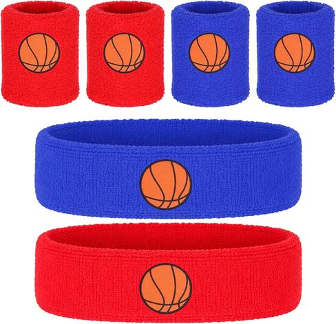 6 Pcs Basketball Headband, Sports Fan Sports Headband Wristband Set Including 4 Wristband and 2 Headbands Moisture Wicking Athletic Terry Cloth Sweat Absorbing Head Band for Workout in Saudi Arabia