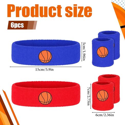 6 Pcs Basketball Headband, Sports Fan Sports Headband Wristband Set Including 4 Wristband and 2 Headbands Moisture Wicking Athletic Terry Cloth Sweat Absorbing Head Band for Workout in Saudi Arabia