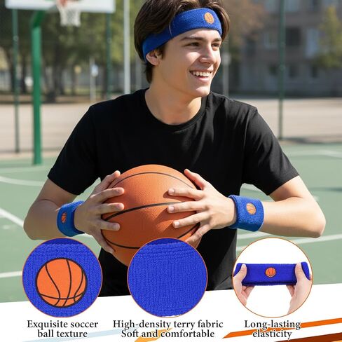 6 Pcs Basketball Headband, Sports Fan Sports Headband Wristband Set Including 4 Wristband and 2 Headbands Moisture Wicking Athletic Terry Cloth Sweat Absorbing Head Band for Workout in Saudi Arabia