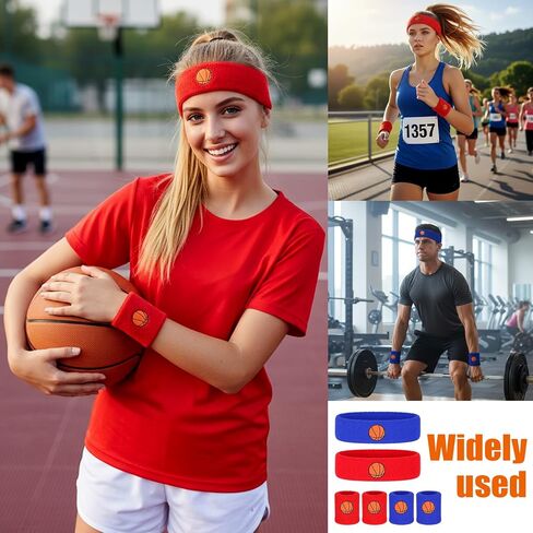 6 Pcs Basketball Headband, Sports Fan Sports Headband Wristband Set Including 4 Wristband and 2 Headbands Moisture Wicking Athletic Terry Cloth Sweat Absorbing Head Band for Workout in Saudi Arabia
