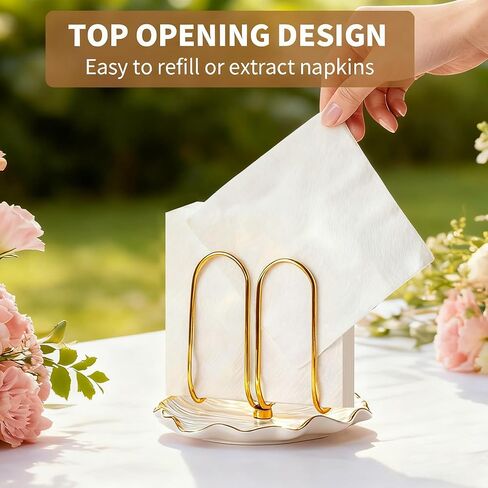 Modern Standing Napkin Holder for Table， Ceramic Gold Napkin Holders for Christmas Paper Napkins， Xmas Cocktail Tissue Dispenser,Servilleteros para Mesas for kitchen, dining, counter tops, outdoors in Saudi Arabia