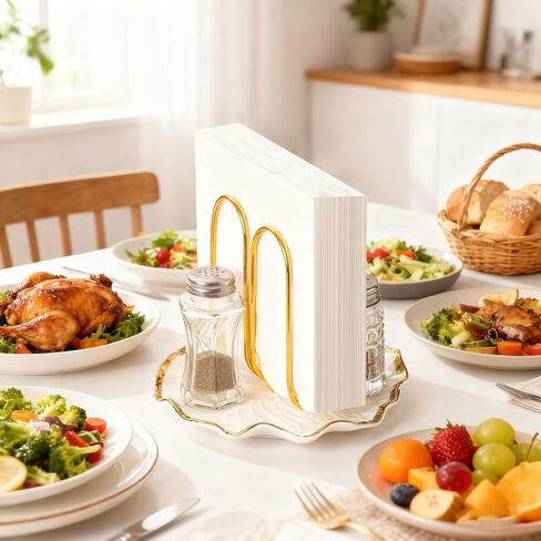 Modern Standing Napkin Holder for Table， Ceramic Gold Napkin Holders for Christmas Paper Napkins， Xmas Cocktail Tissue Dispenser,Servilleteros para Mesas for kitchen, dining, counter tops, outdoors in Saudi Arabia