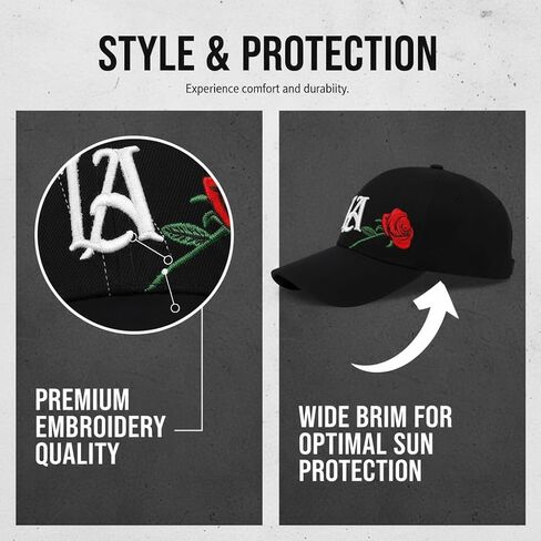 LA Rose Embroidered Baseball Cap for Men and Women – Adjustable Durable Polyester Dad Hat, Breathable Stylish Sun Hat in Saudi Arabia