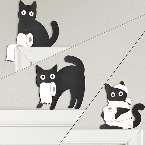 Dripykiaa Black Cat Cat Halloween Gall Decorations مجموعة من 3 قطط خشبية عصبية في فريد من نوع in Kuwait