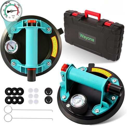 Wayona 2 حزمة من أكواب الشفط شديدة التحمل للنوافذ الزجاجية، أداة يدوية لشفط البلاط مقاس 8 بوصات مع مقياس ضغط جوي، سعة رفع 882 رطلًا للزجاج والسيراميك الكبير، معتمدة من CE in Kuwait