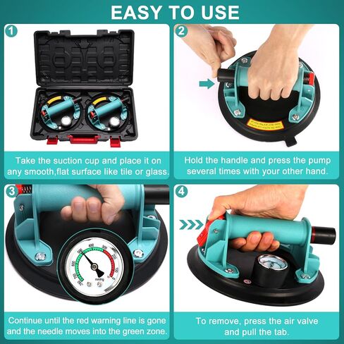 Wayona 2 حزمة من أكواب الشفط شديدة التحمل للنوافذ الزجاجية، أداة يدوية لشفط البلاط مقاس 8 بوصات مع مقياس ضغط جوي، سعة رفع 882 رطلًا للزجاج والسيراميك الكبير، معتمدة من CE in Kuwait
