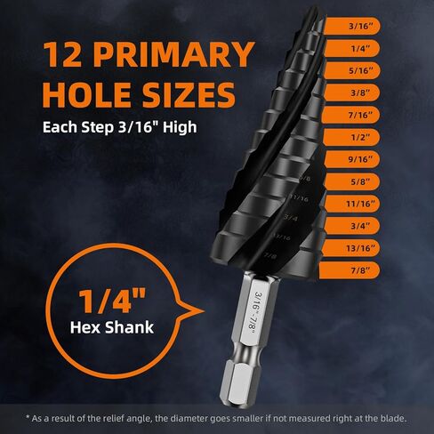 1/4"-3/4" Step Drill Bit for Metal, Four Spiral Flute M35 Cobalt Drill Bit, 1/4" Hex Shank Quick Change Unibit Step Bits for Stainless Steel, Copper, Aluminum, Wood, Plastic in Saudi Arabia