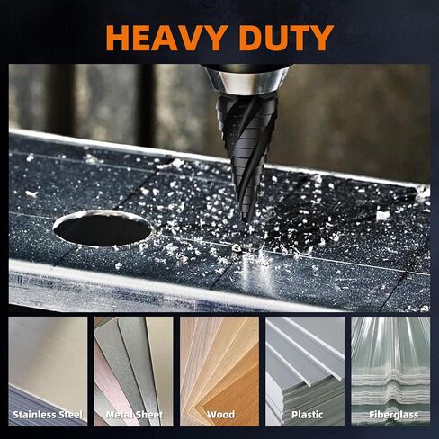 1/4"-3/4" Step Drill Bit for Metal, Four Spiral Flute M35 Cobalt Drill Bit, 1/4" Hex Shank Quick Change Unibit Step Bits for Stainless Steel, Copper, Aluminum, Wood, Plastic in Saudi Arabia