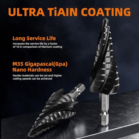 1/4"-3/4" Step Drill Bit for Metal, Four Spiral Flute M35 Cobalt Drill Bit, 1/4" Hex Shank Quick Change Unibit Step Bits for Stainless Steel, Copper, Aluminum, Wood, Plastic in Saudi Arabia