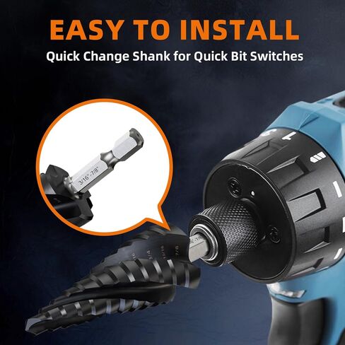 1/4"-3/4" Step Drill Bit for Metal, Four Spiral Flute M35 Cobalt Drill Bit, 1/4" Hex Shank Quick Change Unibit Step Bits for Stainless Steel, Copper, Aluminum, Wood, Plastic in Saudi Arabia