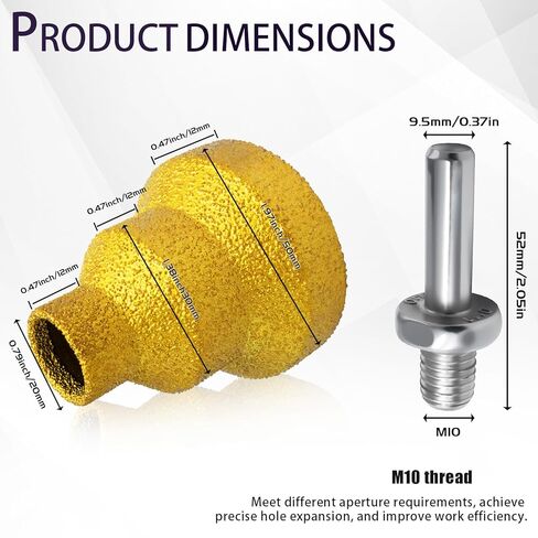 (2Pcs) Diamond Step Hole Opener 20mm 35mm 50mm - M10 Thread Drill Bit for Marble, Granite, Tile & Concrete Drilling in Kuwait