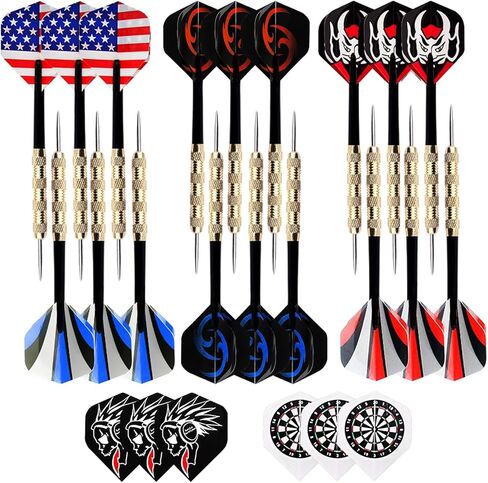 Yotsuba Steel Tip Darts, 18 Pack Professional Metal Dart Set with 24 Flights (8 Patterns), Darts for Dart Board in Kuwait