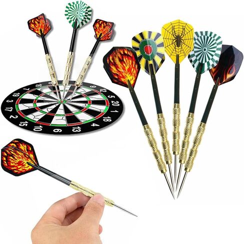 Yotsuba Steel Tip Darts, 18 Pack Professional Metal Dart Set with 24 Flights (8 Patterns), Darts for Dart Board in Kuwait