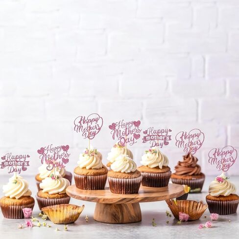 60pcs قبعات عيد ميلاد عيد أم سعيد ، Glitter Hollow Heart Love Mother Birthday Cupcake لخزات ديكورات Coupake للحفلات ، الوردي in Kuwait