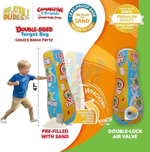 INFLATABLE DUDES Target Bag - Double-Sided - Gummibär & Friends 47 Inches | Kids Punching Bag | Already Filled with Sand | Gummy Bear Bop Bag | Gummibar | Punching Bag for Kids – (Officially Licensed) in Kuwait
