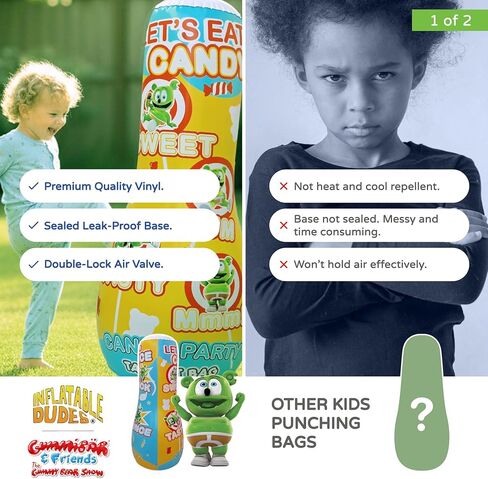 INFLATABLE DUDES Target Bag - Double-Sided - Gummibär & Friends 47 Inches | Kids Punching Bag | Already Filled with Sand | Gummy Bear Bop Bag | Gummibar | Punching Bag for Kids – (Officially Licensed) in Kuwait