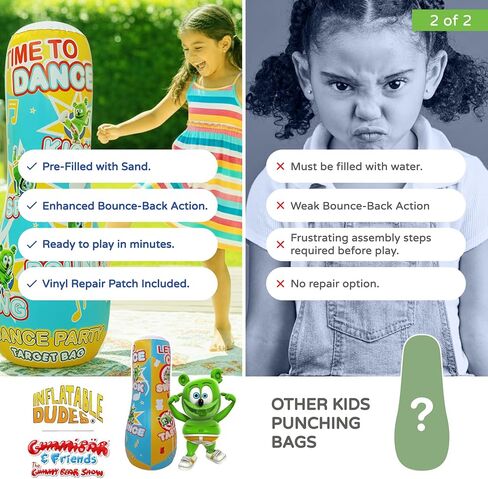 INFLATABLE DUDES Target Bag - Double-Sided - Gummibär & Friends 47 Inches | Kids Punching Bag | Already Filled with Sand | Gummy Bear Bop Bag | Gummibar | Punching Bag for Kids – (Officially Licensed) in Kuwait