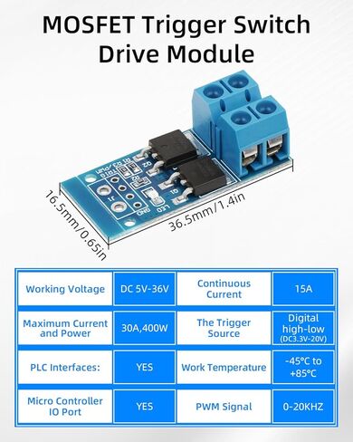 RIIEYOCA 400W Dual High-Power MOSFET Trigger Module, 0-20KHz PWM Motor Controller, 5V-36V 15A(Max 30A) DC Motor Speed Controller for Arduino, DIY Projects（6Pack） in Saudi Arabia