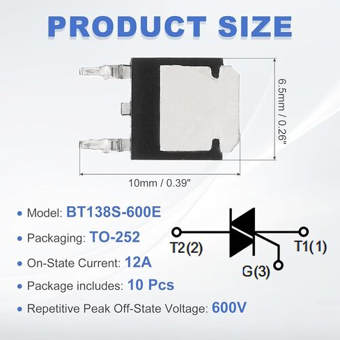 MECCANIXITY BT138S-600E BT138-600 BT138 MOSFET Transistors 12A 600V TO-252 for Electronic Instruments Smart Home Appliances Drones, 10pcs in Saudi Arabia