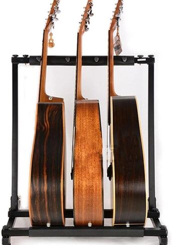 حامل جيتار قابل للطي من 3 طبقات - حامل حديد عالي التحمل للجيتار الصوتي والكهربائي والباس، أسود in Kuwait