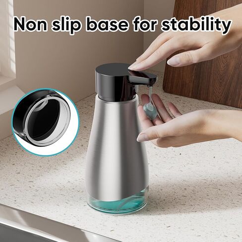 Oasis Creations 500 mL /17fl.oz Stainless Steel Liquid Soap Dispenser for Dish and Hand Soap - Two Toned Silver and Black - Refillable - Great for Kitchen Bathroom or Countertop in Saudi Arabia