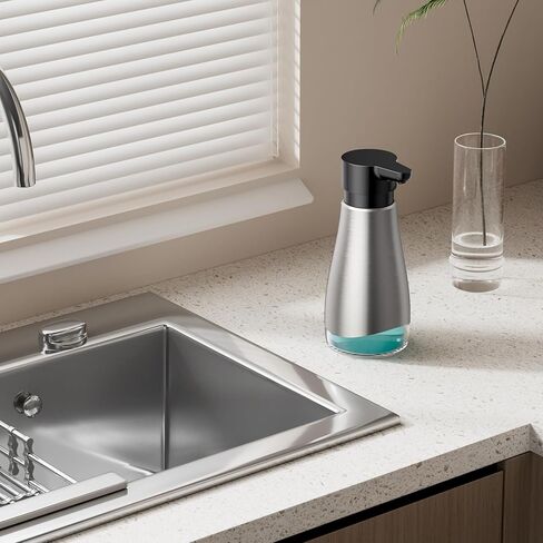 Oasis Creations 500 mL /17fl.oz Stainless Steel Liquid Soap Dispenser for Dish and Hand Soap - Two Toned Silver and Black - Refillable - Great for Kitchen Bathroom or Countertop in Saudi Arabia