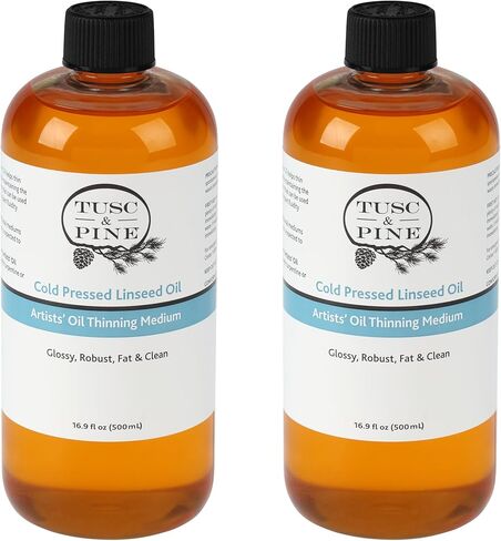 Tusc & Pine Cold Pressed Linseed Oil للطلاء - زجاجة 16.9 أوقية - وسط الطلاء للفنانين المحترفين ، تعزيز التدفق والشفافية ، أرق خالية من المذيبات ، مكبوتة على دفعات صغيرة في ولاية كارولينا الشمالية in Kuwait