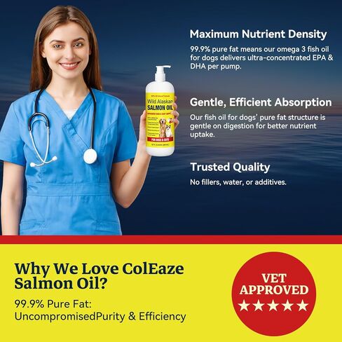 Salmon Oil for Dogs & Cats, 32oz. Omega 3 & 6 Liquid Fish Oil, Vitamin D, EPA + DHA Fatty Acids for Skin & Coat Joint Supplement, Helps Dry Skin & Allergies, Add to Food, with 2 Pumps in Kuwait