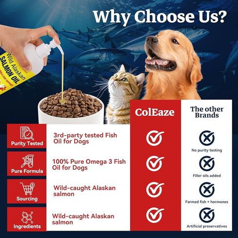 Salmon Oil for Dogs & Cats, 32oz. Omega 3 & 6 Liquid Fish Oil, Vitamin D, EPA + DHA Fatty Acids for Skin & Coat Joint Supplement, Helps Dry Skin & Allergies, Add to Food, with 2 Pumps in Kuwait
